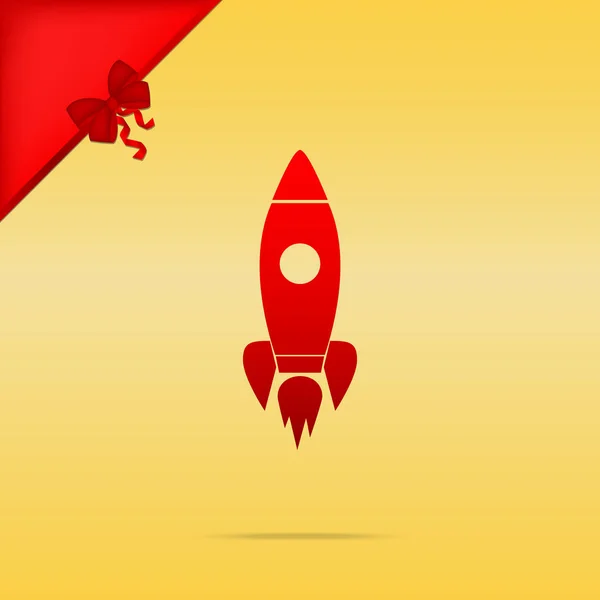 Rocket sign illustration. Cristmas design red icon on gold backg — Stock Vector
