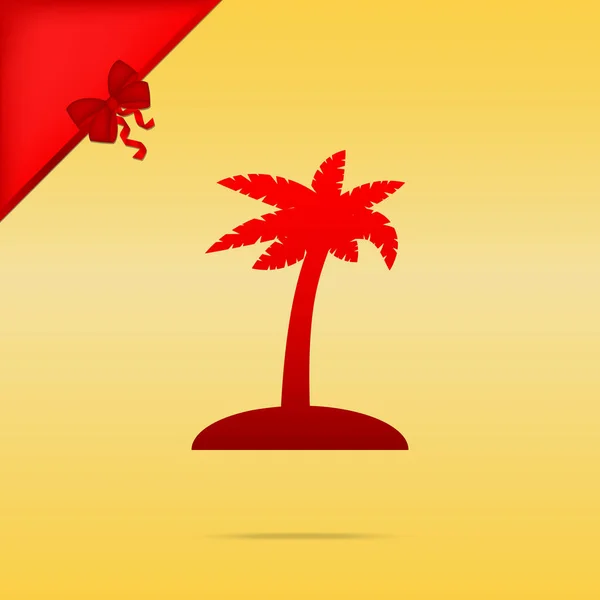 Знак кокосовой пальмы. Рождественский дизайн красный значок на золотой backgro — стоковый вектор