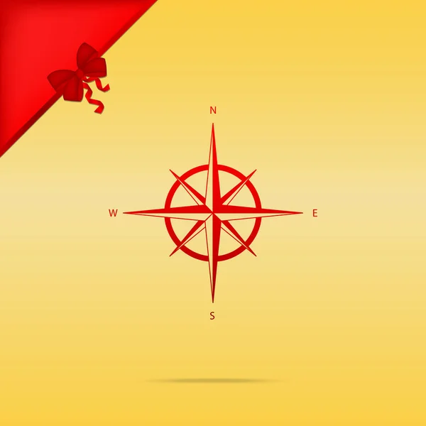 Signo de rosa de viento. Cristmas diseño icono rojo sobre fondo dorado . — Vector de stock