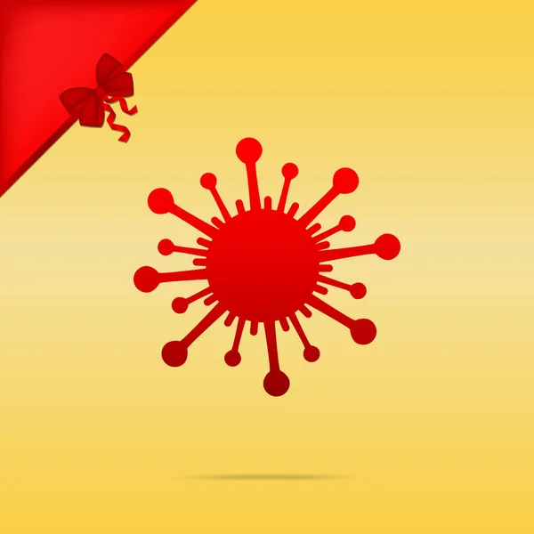 Ilustracja znak wirusa. Cristmas projektowanie czerwona ikona na złotym tle — Wektor stockowy