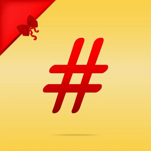 Hashtag znamení ilustrace. Cristmas design červená ikona na zlato zpět — Stockový vektor