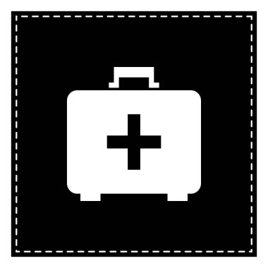 Tıbbi ilk yardım kutusu işareti. Beyaz arka planda siyah yama. ISO