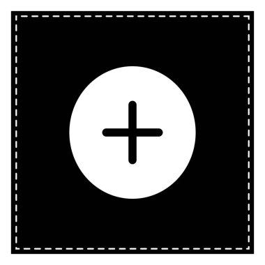 Pozitif sembol artı işareti. Beyaz arka planda siyah yama. Isol