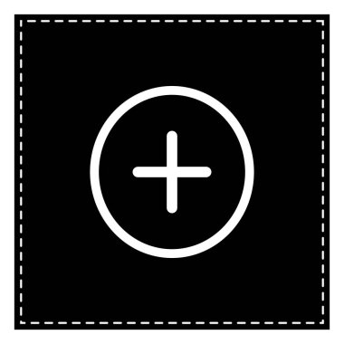 Pozitif sembol artı işareti. Beyaz arka planda siyah yama. Isol