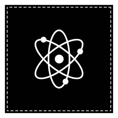Atom işareti illüstrasyon. Beyaz arka planda siyah yama. İzole
