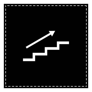 Merdiven ok ile. Beyaz arka planda siyah yama. İzole.