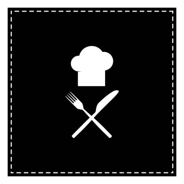 Şef bıçak ve çatal işareti ile. Beyaz arka planda siyah yama. 