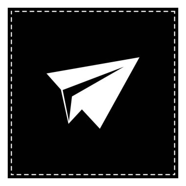 Kağıt Uçak işareti. Beyaz arka planda siyah yama. İzole.