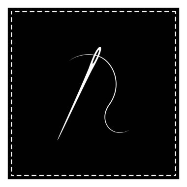 İş parçacığıyla iğne. Dikiş iğnesi, iğne dikiş için. Siyah patc