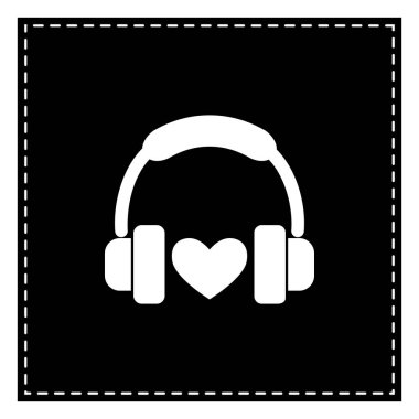 Kalp ile kulaklıklar. Beyaz arka planda siyah yama. İzole