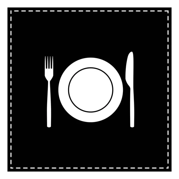 Fork, tape and Knife sign. Black patch on white background. Isol — Stock Vector