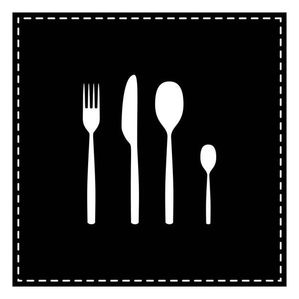 Fork spoon and knife sign. Black patch on white background. Isol — Stock Vector