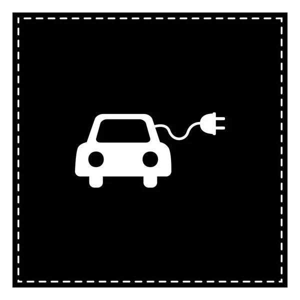 Signo de coche eléctrico ecológico. Parche negro sobre fondo blanco. Aislado — Archivo Imágenes Vectoriales