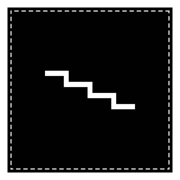 Señal de escalera hacia abajo. Parche negro sobre fondo blanco. Aislado . — Vector de stock