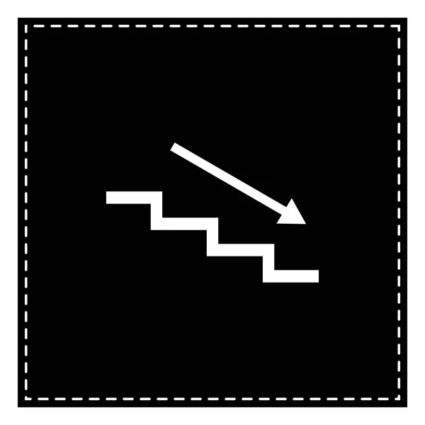 Treppe runter mit Pfeil. schwarzer Fleck auf weißem Hintergrund. isoliert — Stockvektor