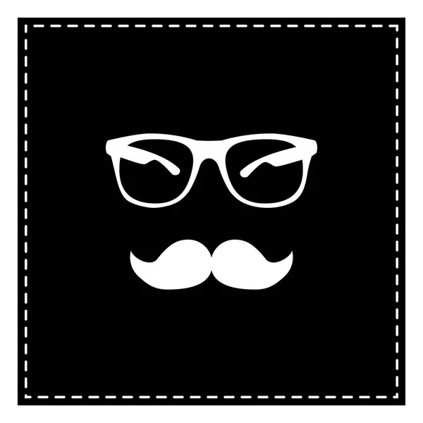 Moustache et lunettes signent. Tache noire sur fond blanc. Isol — Image vectorielle
