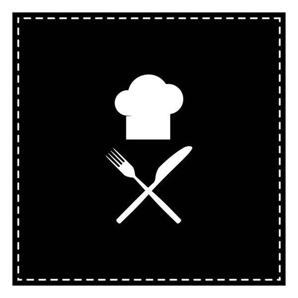 Chef with knife and fork sign. Black patch on white background. — Stock Vector