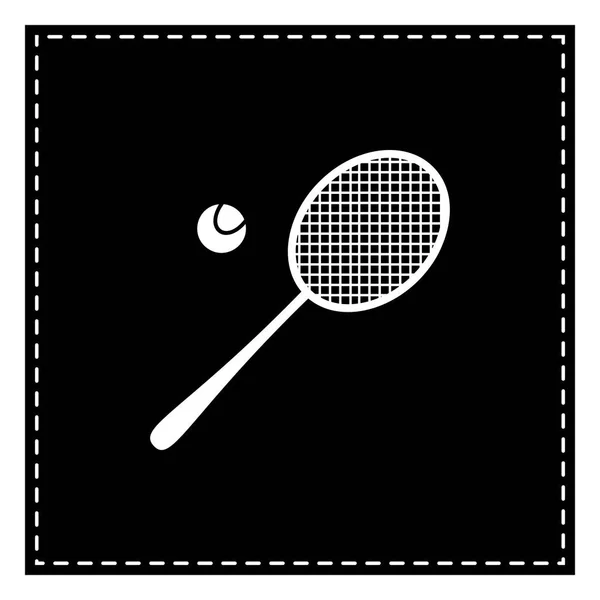 Теннисная ракетка знак. Черный пластырь на белом фоне. Isolated . — стоковый вектор