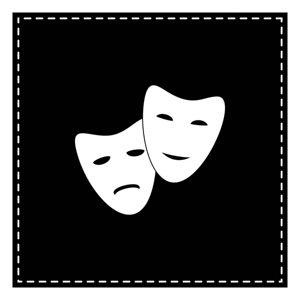 Икона театра в счастливых и грустных масках. Черное пятно на белой спине — стоковый вектор