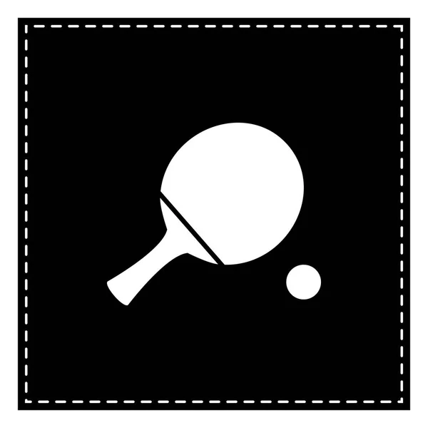 Paleta de ping pong con pelota. Parche negro sobre fondo blanco. Iso. — Vector de stock
