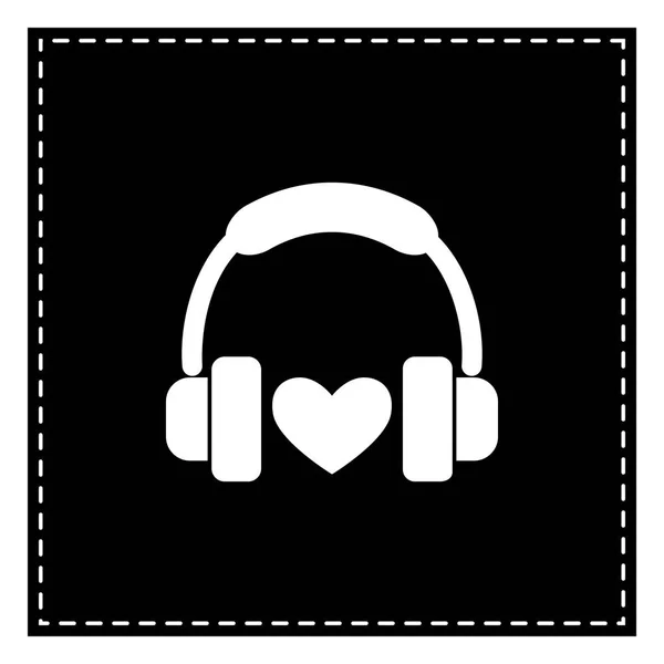 Headphones with heart. Black patch on white background. Isolated — Stock Vector