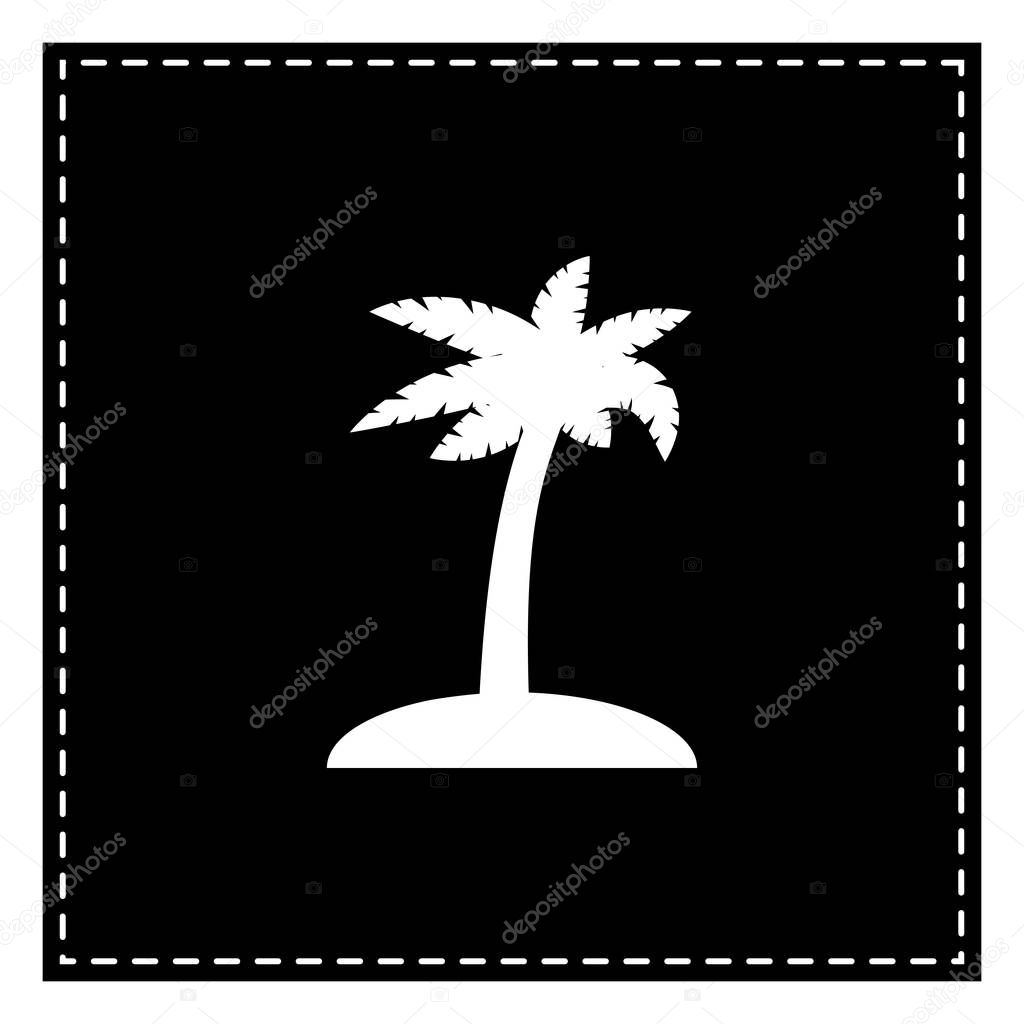 Coconut palm tree sign. Black patch on white background. Isolated.