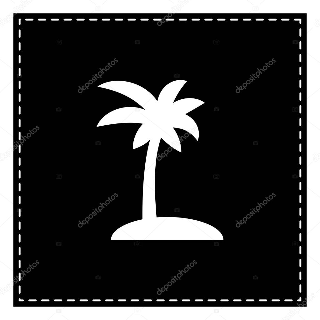 Coconut palm tree sign. Black patch on white background. Isolated.