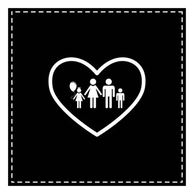 Aile işareti illüstrasyon kalp şeklinde. Siyah beyaz ba karesinde
