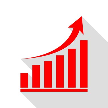 Grafik işareti büyüyen. Düz stil gölge yolu ile kırmızı simge.