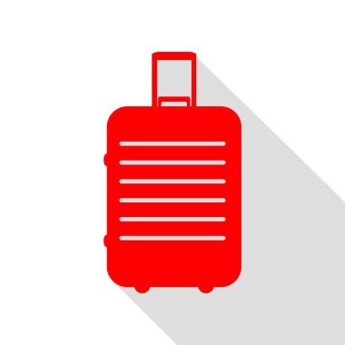 Bagaj işareti illüstrasyon. Düz stil gölge yolu ile kırmızı simge.
