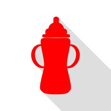 Bebek şişe işareti. Düz stil gölge yolu ile kırmızı simge.