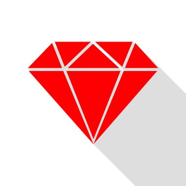 Elmas illüstrasyon işareti. Düz stil gölge yolu ile kırmızı simge.