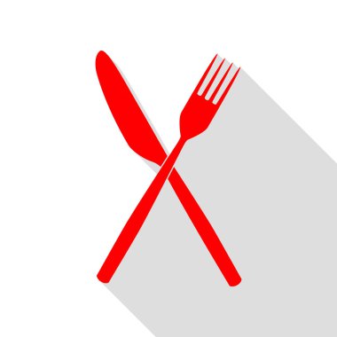 Çatal ve bıçak oturum açın. Düz stil gölge yolu ile kırmızı simge.