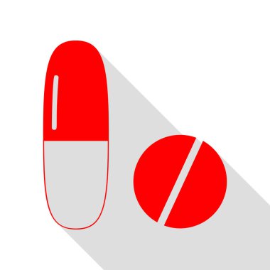 Tıbbi hapları işareti. Düz stil gölge yolu ile kırmızı simge.