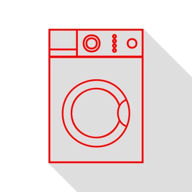 Çamaşır makinesi işareti. Düz stil gölge yolu ile kırmızı simge.