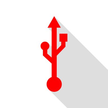 USB işareti illüstrasyon. Düz stil gölge yolu ile kırmızı simge.