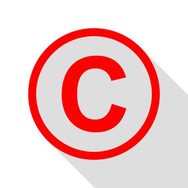 Telif hakkı işareti illüstrasyon. Düz stil gölge pat ile kırmızı simge