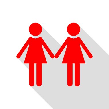 Lezbiyen aile işareti. Düz stil gölge yolu ile kırmızı simge.