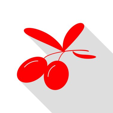 Zeytin illüstrasyon işareti. Düz stil gölge yolu ile kırmızı simge.