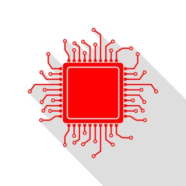 CPU mikroişlemci illüstrasyon. Düz stil gölge ile kırmızı simge