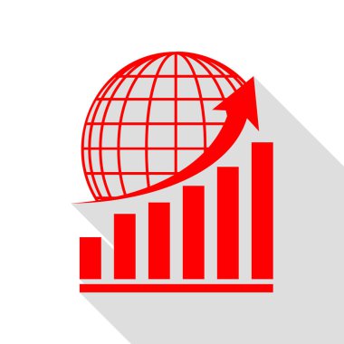 Dünya ile büyüyen grafiği. Düz stil gölge yolu ile kırmızı simge.