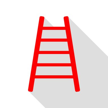 Merdiven işareti illüstrasyon. Düz stil gölge yolu ile kırmızı simge.