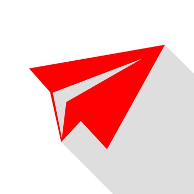 Kağıt Uçak işareti. Düz stil gölge yolu ile kırmızı simge.