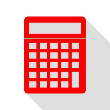 Hesap makinesi basit kayıt. Düz stil gölge yolu ile kırmızı simge.