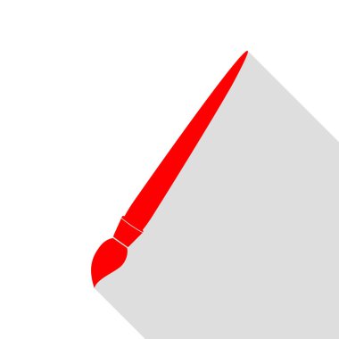 Fırça işareti illüstrasyon. Düz stil gölge yolu ile kırmızı simge.