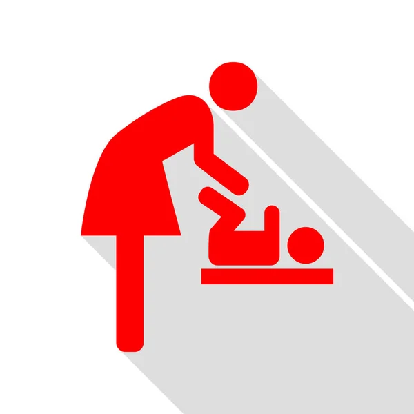 Символ для жінок і дитини, зміна малюка. Червона піктограма з плоским стилем — стоковий вектор