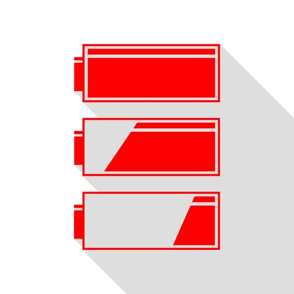 Σετ δείκτες στάθμης φόρτισης μπαταρίας. Κόκκινο εικονίδιο με επίπεδη στυλ — Διανυσματικό Αρχείο
