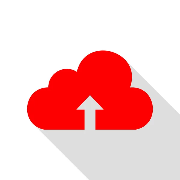 Segno di tecnologia cloud. Icona rossa con percorso ombra in stile piatto . — Vettoriale Stock