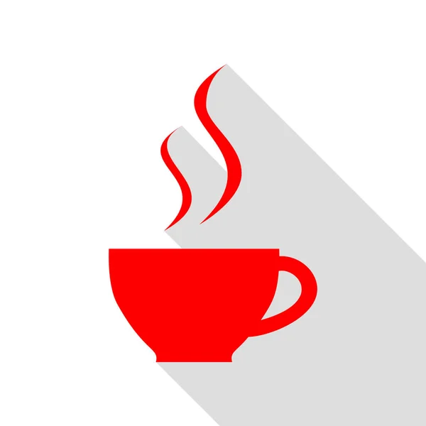 Чашка кофе знак. Красная икона с плоской дорожкой теней . — стоковый вектор
