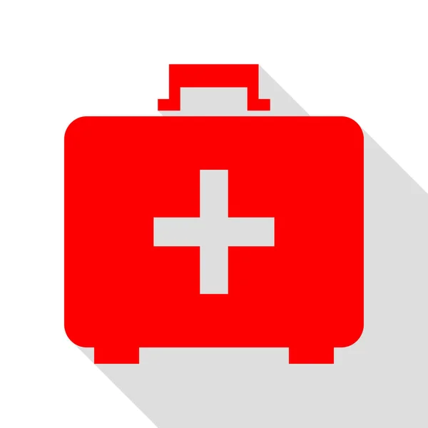 Letrero médico de primeros auxilios. Icono rojo con camino de sombra de estilo plano — Vector de stock